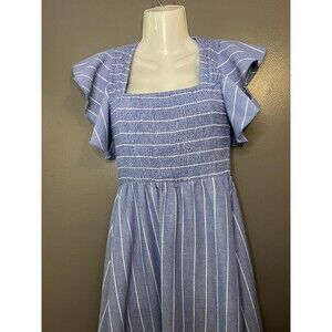Cupshe Dress Womens Small Blue Striped Flutter Sleeve Smocked Maxi Sundress